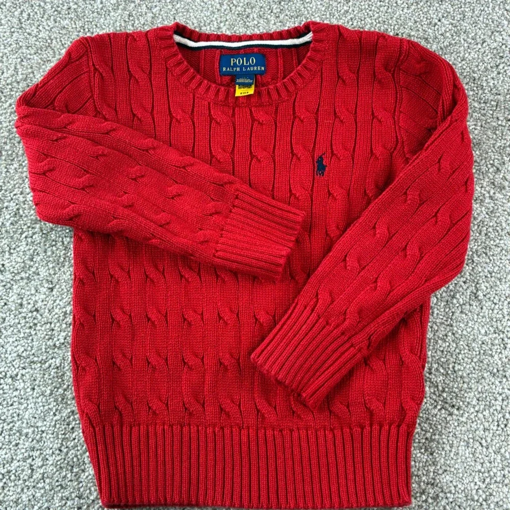 Polo Ralph‎ Lauren Cable Knit Sweater Kids 4/4T Red Classic Preppy Cotton Pony
